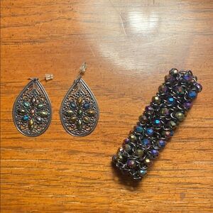 Iridescent Crystal Teardrop Earrings and Beaded Bracelet Set